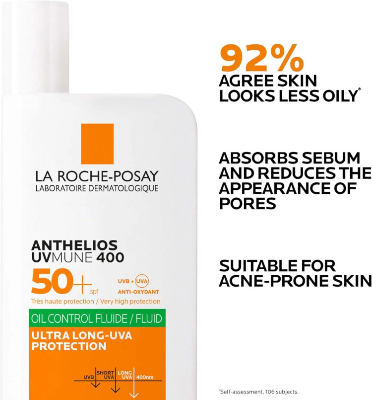 کرم ضد آفتاب بی رنگ کنترل چربی فلوئیدی لاروش پوزای LA ROCHE POSAY ANTHELIOS UVMUNE 400 OIL CONTROL FLUID SPF50 حجم 50 می