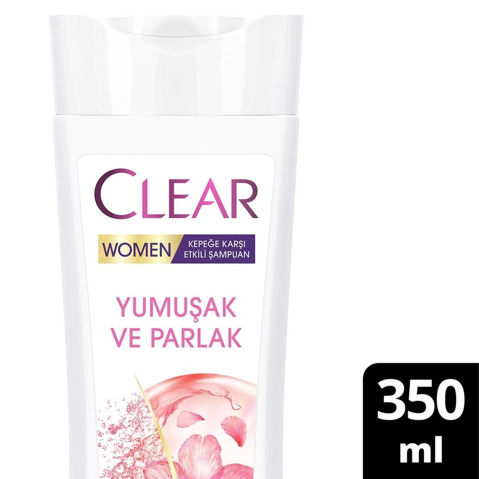 شامپو مو ضد شوره کلیر زنانه نرم و درخشان CLEAR WOMEN Yumuşak ve Parlak حجم 350 میلی لیتر