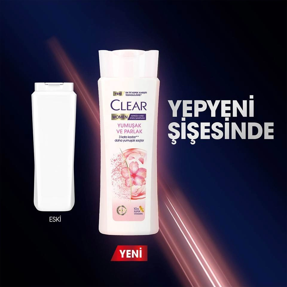 شامپو مو ضد شوره کلیر زنانه نرم و درخشان CLEAR WOMEN Yumuşak ve Parlak حجم 350 میلی لیتر