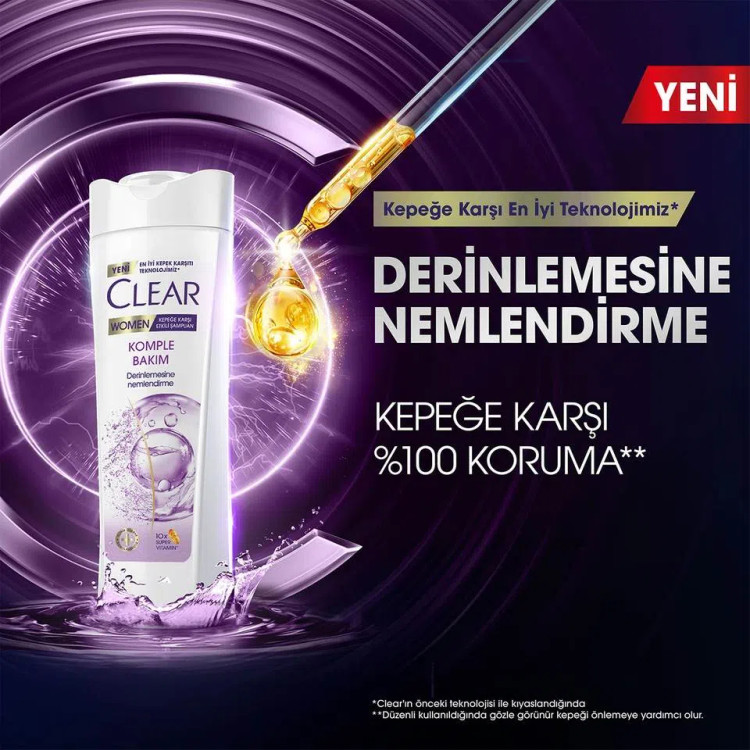 شامپو مو ضد شوره کلیر زنانه مراقبت کامل CLEAR WOMEN Komple Bakım حجم 350 میلی لیتر