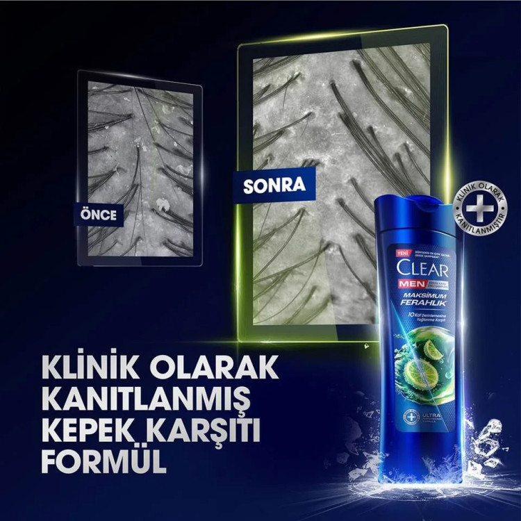 شامپو مو ضد شوره کلیر مردانه حداکثر خنکی CLEAR MEN Maksimum Ferahlık حجم 350 میلی لیتر