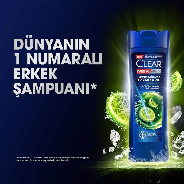 شامپو مو ضد شوره کلیر مردانه حداکثر خنکی CLEAR MEN Maksimum Ferahlık حجم 350 میلی لیتر
