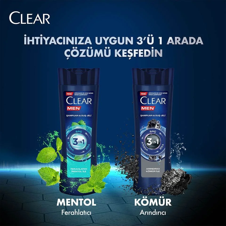 شامپو مو ضد شوره کلیر مردانه شامپو و ژل دوش CLEAR MEN Şampuan & Duş Jeli حجم 350 میلی لیتر