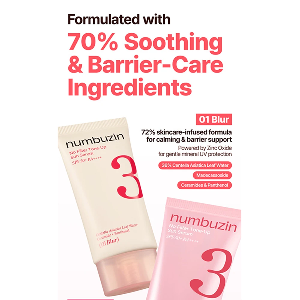 ضدآفتاب سرمی تونآپ شماره 3 نامبوزین +SPF50 مدل Blur محوکننده منافذ و یکدستکننده پوست حجم 50 میلیلیتر