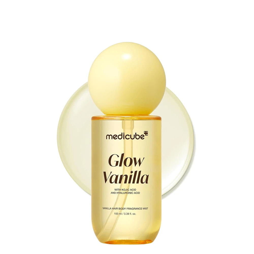 میست خوشبوکننده مو و بدن مدی کیوب مدل GLOW VANILLA رایحه وانیل حاوی کوجیک اسید و هیالورونیک اسید حجم 100 میلیلیتر